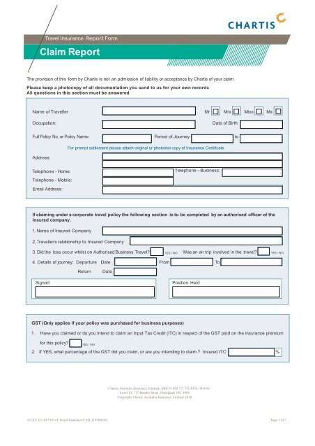 Chartis Travel Insurance Claim Form Jetstar Travel Insurance