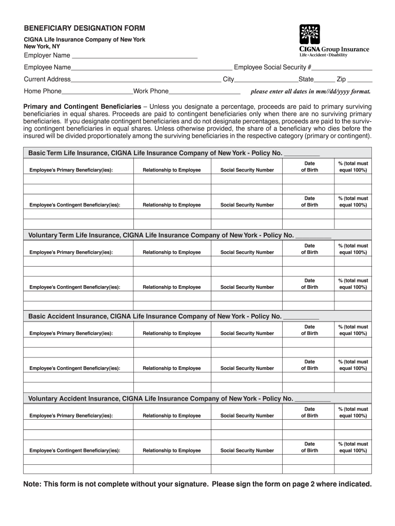 Cigna Life Insurance Claim Form