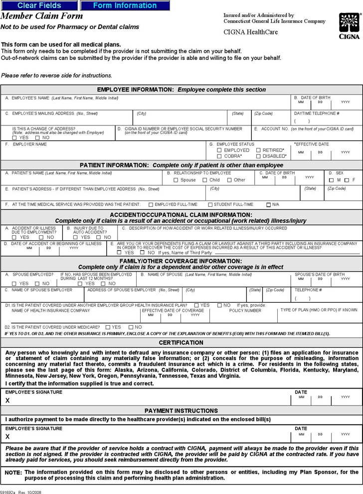 Cigna Medical Claim Form Download The Free Printable Basic Blank