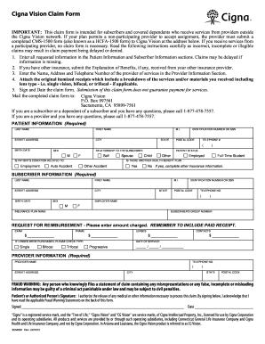 Cigna Vision Claim Form 2020 2022 Fill And Sign Printable Template Online