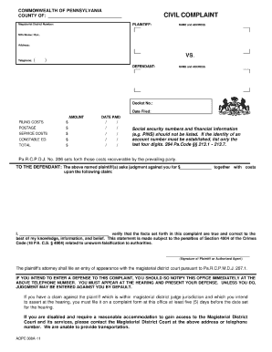 Civil Complaint Form Pa Fill Online Printable Fillable Blank 