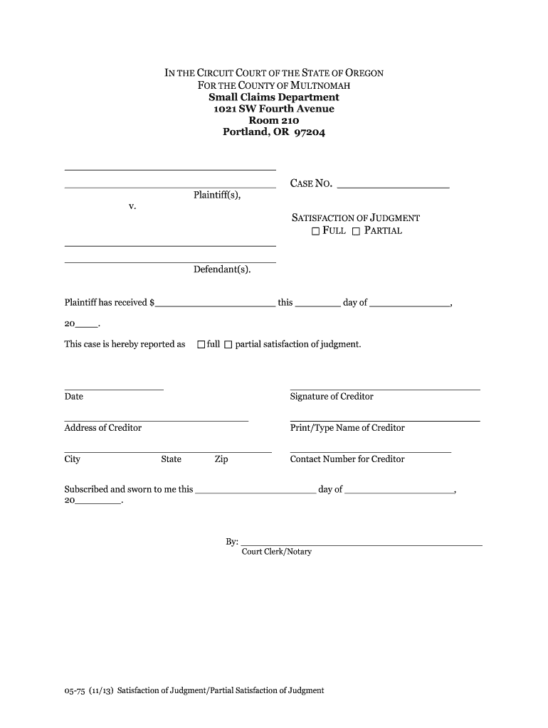 Clackamas County Forms Satisfaction Of Judgement Fill Out Sign