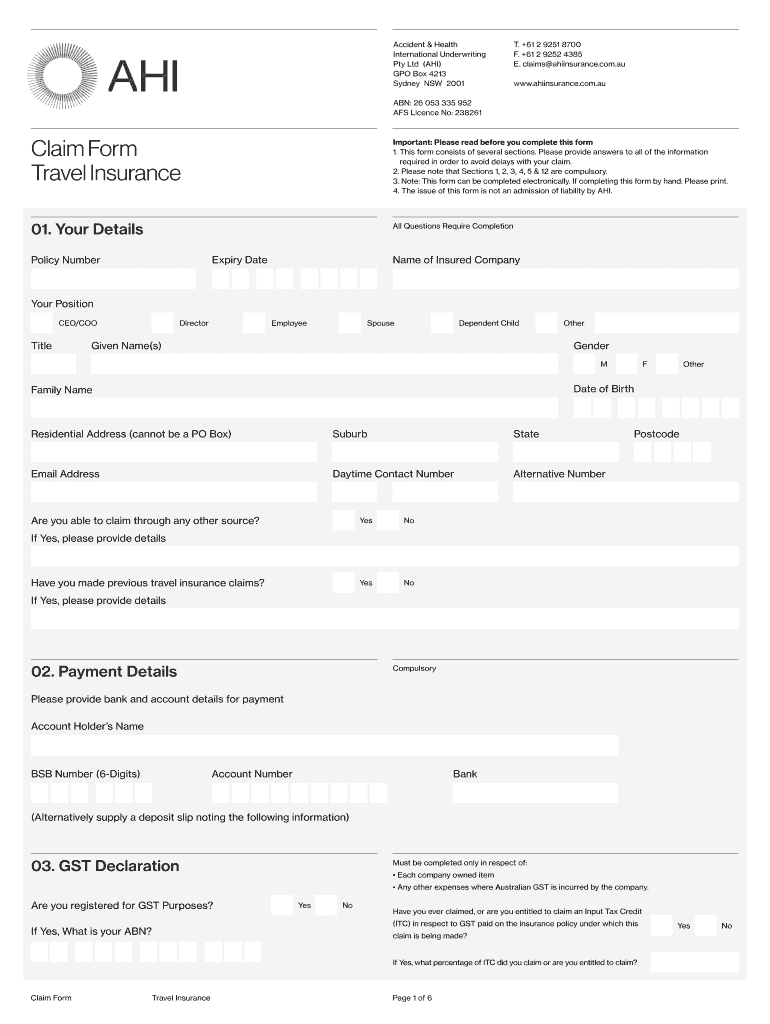 Claim Form Accident And Health International Underwriting Fill Out
