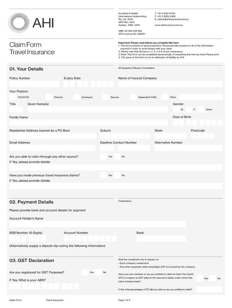 Claim Form Accident And Health International Underwriting Fill Out 