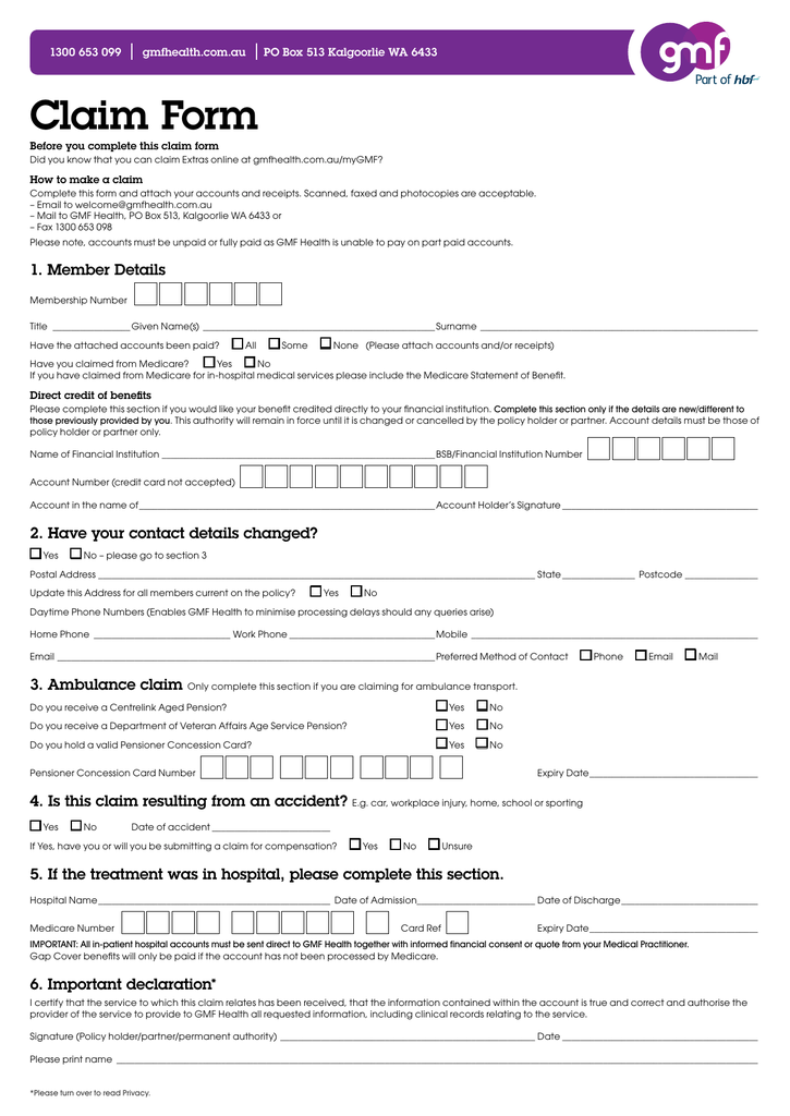 Claim Form GMF Health