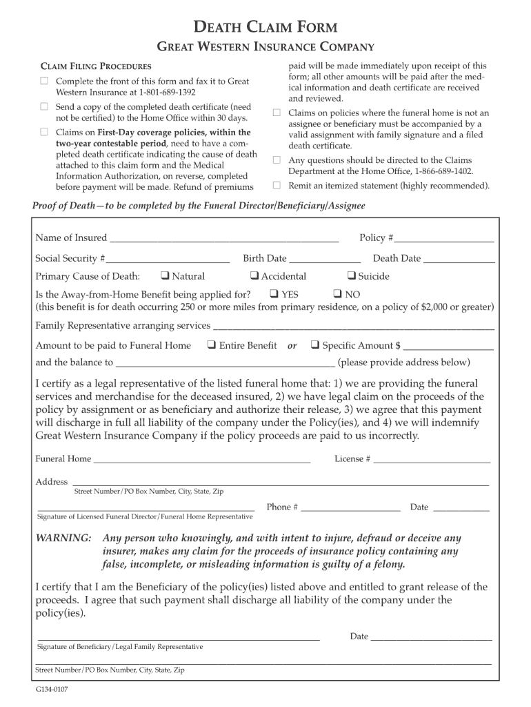 Claim Great Western Form Fill Out And Sign Printable PDF Template 