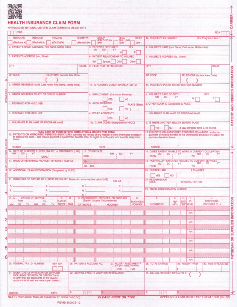 Cms 1500 Claim Form Worksheet