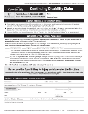 Colonial Life Continuing Claim Form Fill Out And Sign Printable PDF 