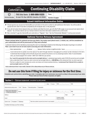 Colonial Life Continuing Claim Form Fill Out And Sign Printable PDF