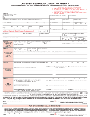 Combined Insurance Claim Form 2020 2022 Fill And Sign Printable 