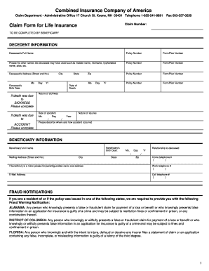 Combined Insurance Claim Forms Printable Earth base