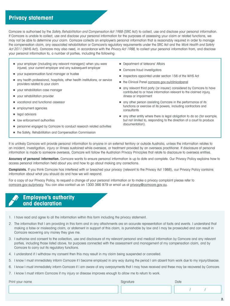 Comcare Claim Form Fill Online Printable Fillable Blank PdfFiller