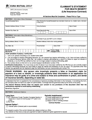 Cuna Mutual Life Insurance Death Claim Form Fill Online Printable 