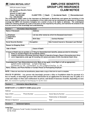 Cuna Mutual Life Insurance Death Claim Form Fill Online Printable 