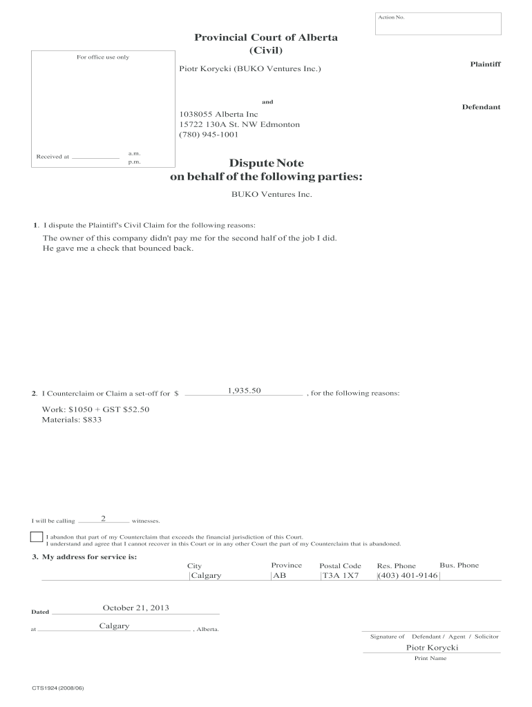 Dispute Note Alberta Fill Online Printable Fillable Blank PdfFiller