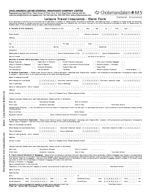 Download Cholamandalam MS Leisure Travel Claim Form Fill And Sign 