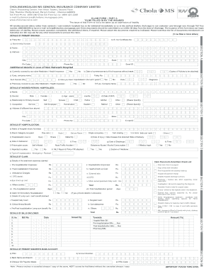 Download Claim Form Cholamandalam Ms Health Insurance Fill And Sign