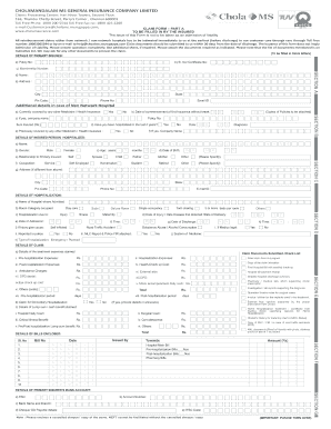 Download Claim Form Cholamandalam Ms Health Insurance Fill And Sign 