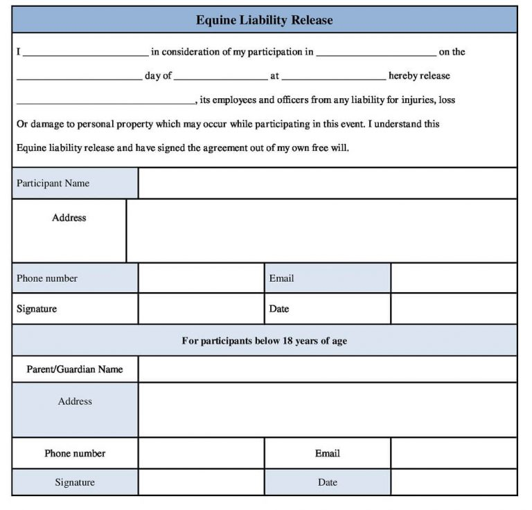 Download Equine Liability Release Form Sample Forms