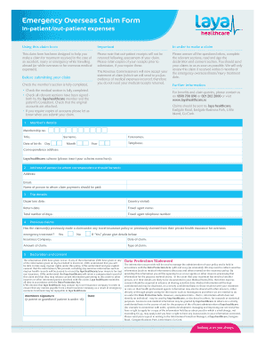 Emergency Overseas Claim Form Laya Healthcare Fill And Sign 