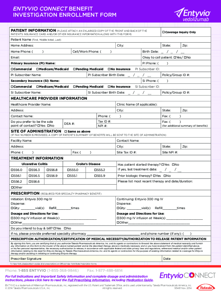 Entyvio Connect Claim Form Fill Online Printable Fillable Blank