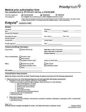 Entyvio Prior Authorization Form Priority Health Fill And Sign 