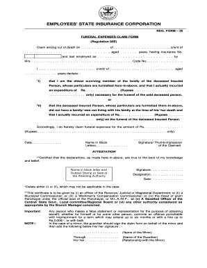 Esic Form 22 Funeral Expenses Claim Filled Sample Fill Online 