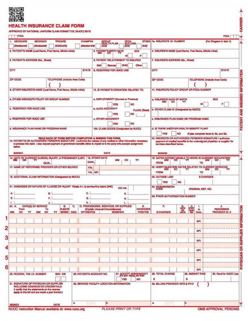 Example Of Cms 1500 Form Completed With Cms 1500 Form Free Medical 