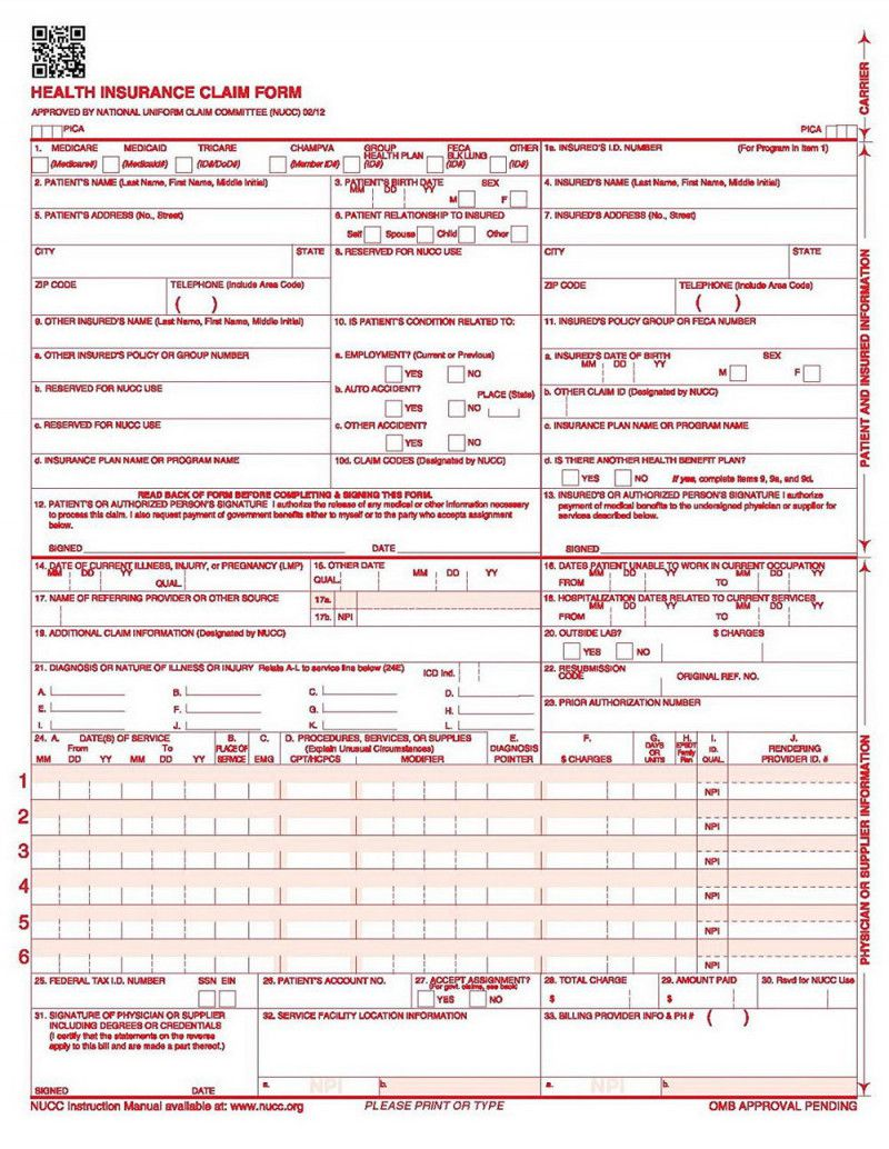 Example Of Cms 1500 Form Completed With Cms 1500 Form Free Medical 