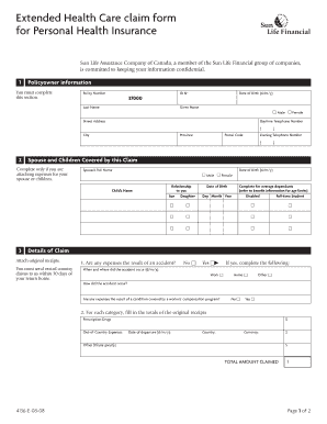 Extended Health Care Claim Form For Personal Sun Life Financial