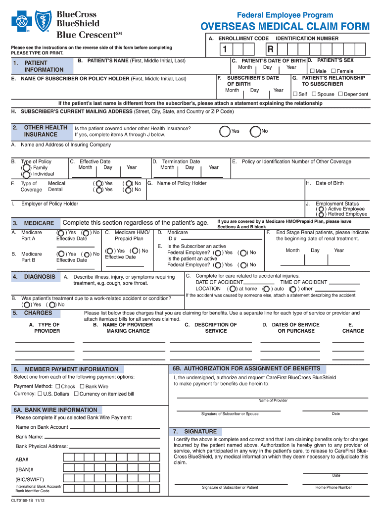 Federal Bcbs Basic Overseas Claim Form 2012 Fill Out Sign Online