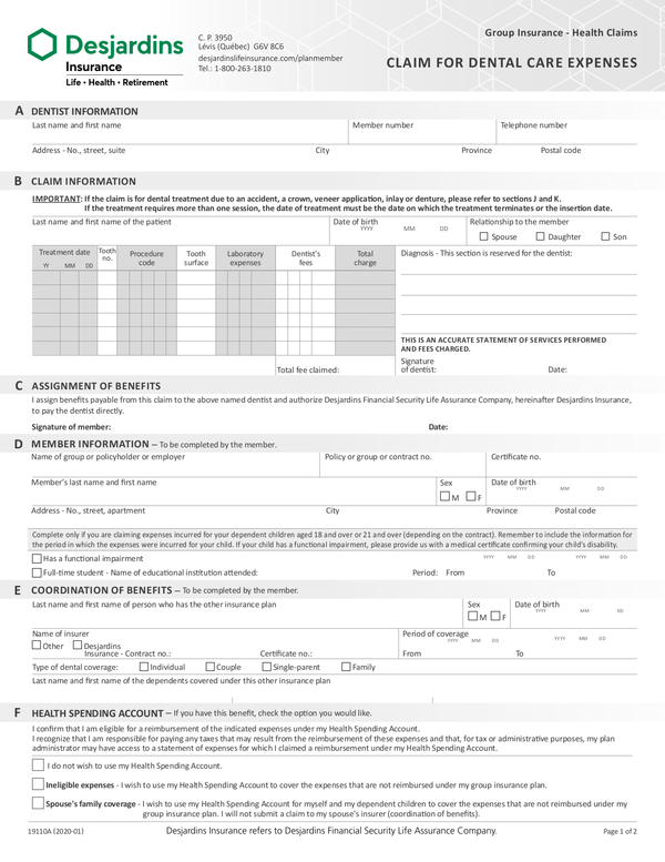 Fill Free Fillable Desjardins Insurace PDF Forms