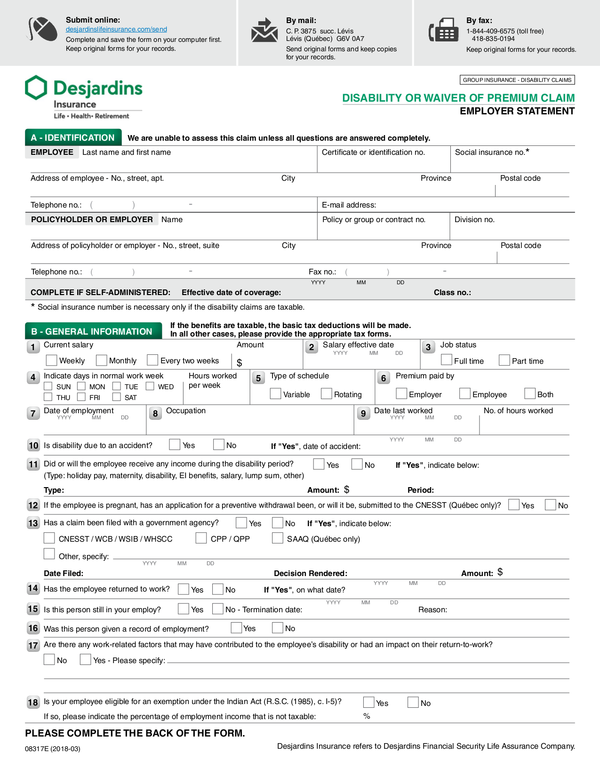 Fill Free Fillable Desjardins Insurace PDF Forms