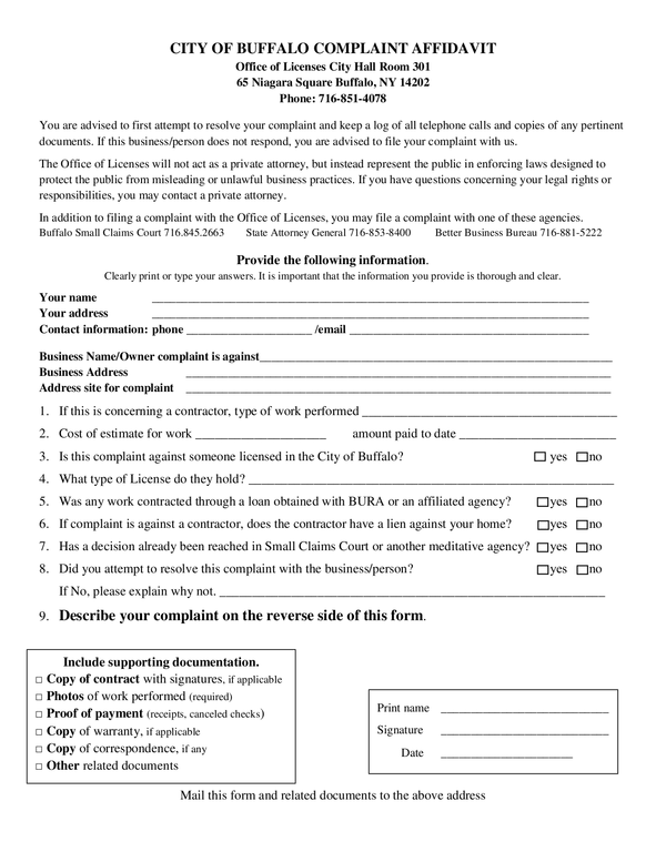 Fill Free Fillable Forms City Of Buffalo