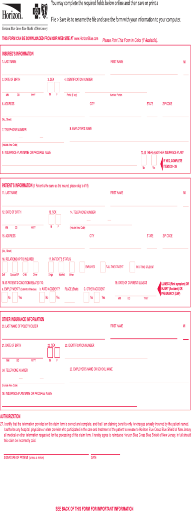 Fill Free Fillable Horizon bcbs claim form medical hmo pos direct 