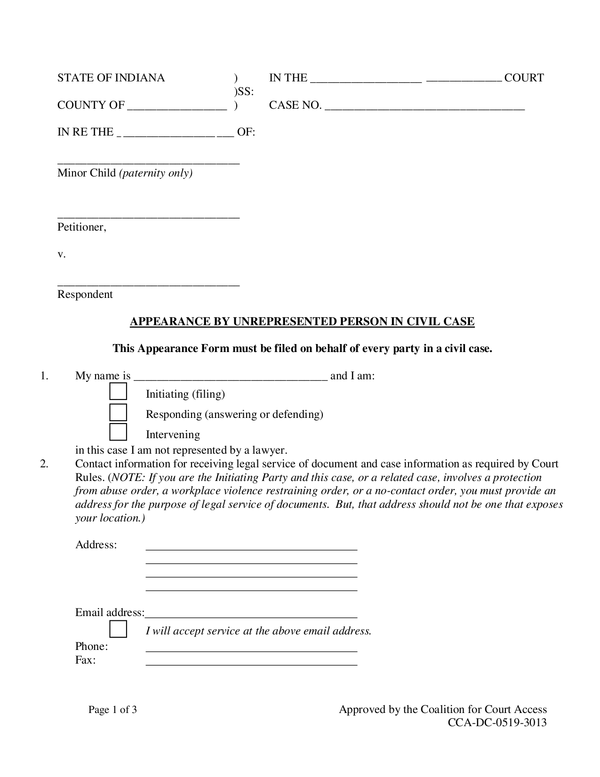 Fill Free Fillable Indiana Legal Help PDF Forms