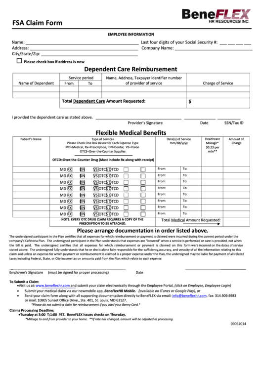 Fillable Fsa Claim Form Printable Pdf Download