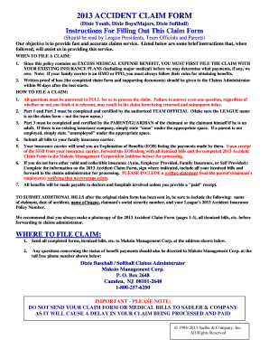 Fillable Online 2013 ACCIDENT CLAIM FORM Sadler Sports Recreation 