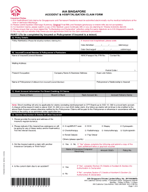 Fillable Online Accident And Hospitalisation Claim Form Aia Fax Email 