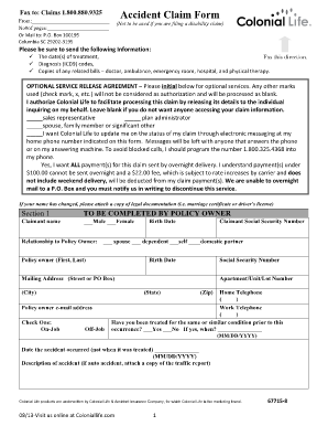 Fillable Online Accident Claim Form Colonial Life Fax Email Print 