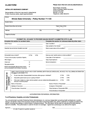 Fillable Online Aetna Claim Form Student Health Services Illinois 