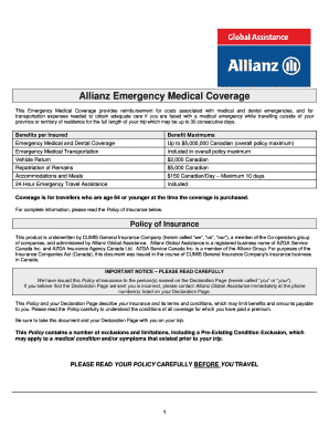 Fillable Online Allianz Emergency Medical Coverage Fax Email Print