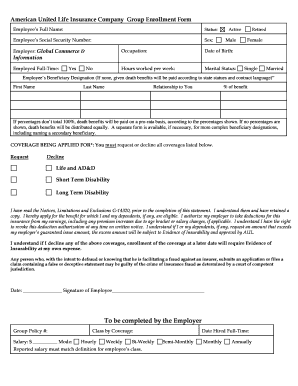 Fillable Online American United Life Insurance Company Group Enrollment 