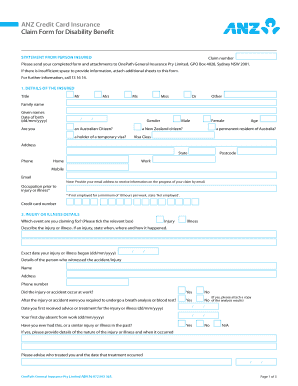 Fillable Online ANZ Credit Card Insurance Disability Claim Form PDF