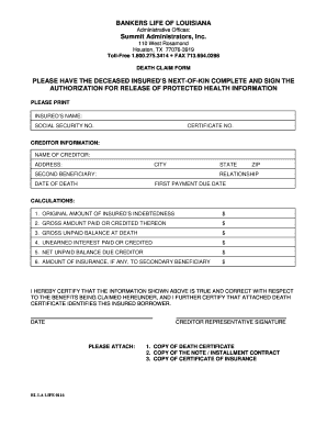 Fillable Online Bankers Life Of Louisiana Death Claim Form In PDF