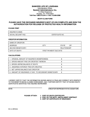 Fillable Online Bankers Life Of Louisiana Death Claim Form In PDF 