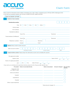 Fillable Online Beachinsurance Co Accuro Claim Formpdf Beachinsurance 