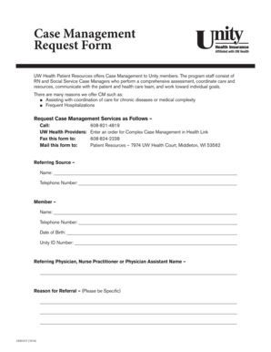 Fillable Online Case Management Request Form Unity Health