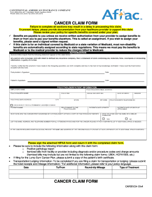 Fillable Online Cherokee K12 Ga Cancer Claim Form Aflac Group