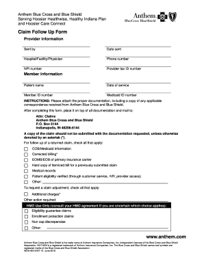 Fillable Online Claim Follow Up Form Welcome Anthem Medicaid 